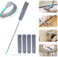 Retractable Gap Dust Cleaner with 4 Reusable Dusting Cloths, Wet & Dry Sweeper Stick Dusters, Bendable Flexible Duster with Extension Pole for Gap Cleaning Under Appliances Furniture (Regular)
