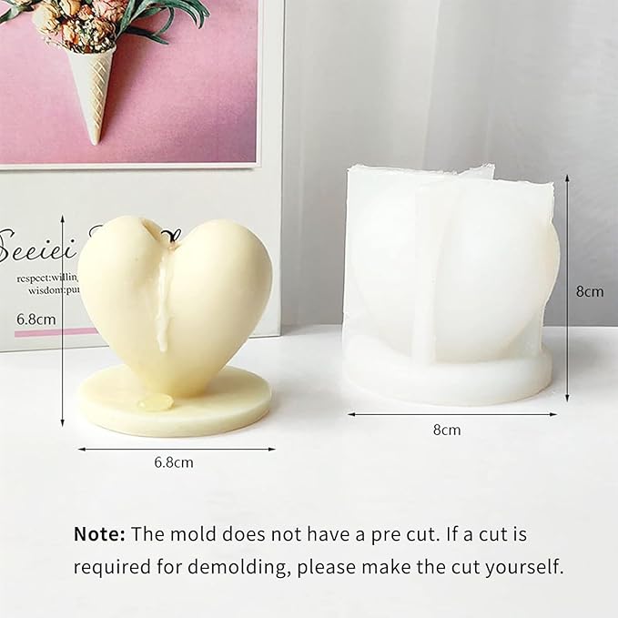 Heart-Shaped Candle Mold with Base, Silicone Mold for DIY Candle Making, Romantic Heart Design for Valentine’s Day and Gift Crafting