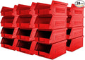 24 Pack Small Storage Bin, Wall Mount Storage, Hanging and Stacking Bin, Freestanding | 7” x 4” x 3” Plastic Container | Red | Zeus 1PLZ03 | StorageCompat