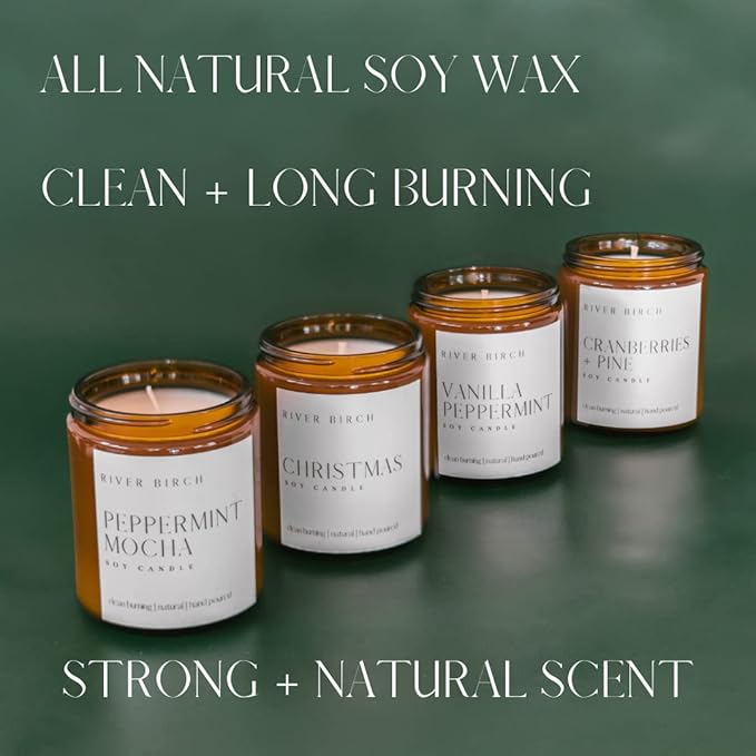 River Birch Candles Peppermint Mocha Scented Candle | Premium, All-Natural, Non-Toxic, Soy Amber Candles | 8.5oz 40 Hr Burn Time | Cozy Relaxing Gifts for Home