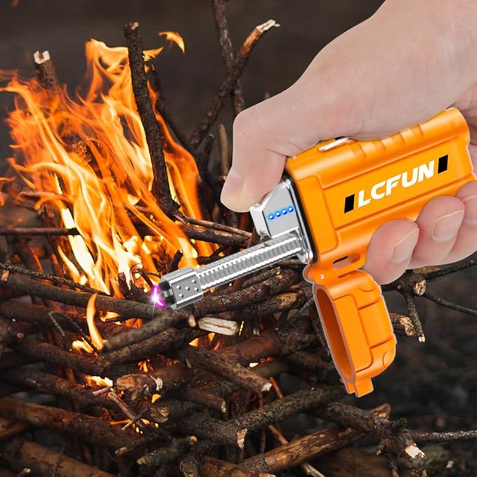 LcFun USB Rechargeable Electric Arc Lighter Windproof Plasma Lighters with LED Battery Display, Waterproof Matches with Flashlight for Camping, Survival Tactical Gear