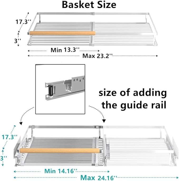 Pull Out Cabinet Organizer 2Pack, Heavy Duty Slide Out Pantry Shelves, Sliding Drawer Pantry Shelf for Kitchen, Living Room, Home, 14.16''-24.16''W x 17.3''D