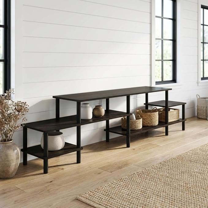 Espresso Wood TV Stand for Up to 80 Inch Flat Screen, Modern Entertainment Center with Ample Storage Space, Sturdy Construction
