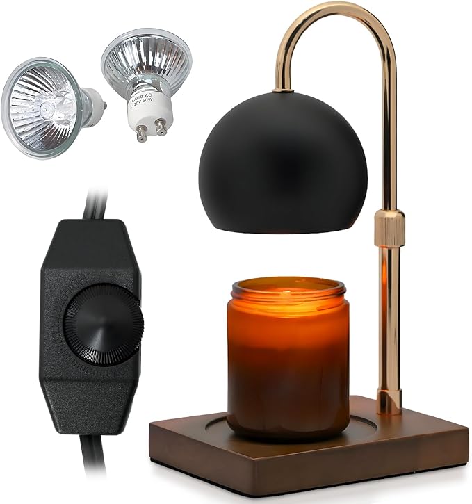 Candle Warmer Lamp Timer - Birthday Gifts for Women Mom Grandma, Mothers Day Gifts, House Warming Gifts New Home Decor Modern Farmhouse Decor with 2 Bulbs Wax Melt Compatible All Jar Candles Blackgold