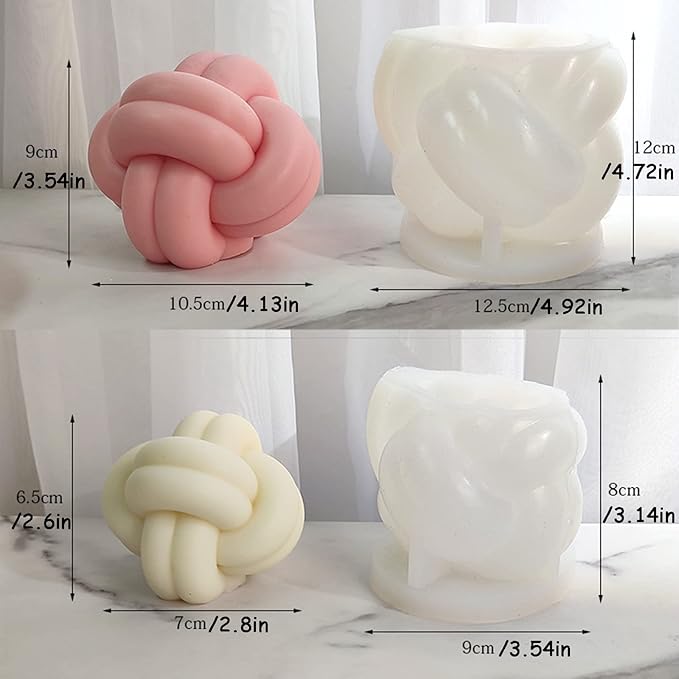 2 Pcs Large Knot Candle Molds Spiral Tie Rope Ball Twisted Knitted Silicone Gypsum Aromatherapy Molds(4.72in+3.14in) (TOPYS -20230115-2pcs)