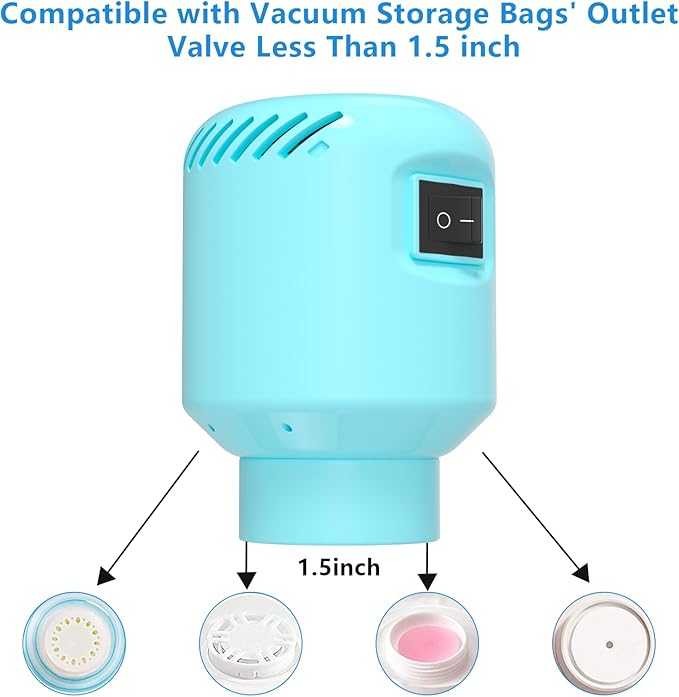 kissleaf Electric Pump for Vacuum Storage Bags, Air Pump for Compression Bags,Portable Vacuum Pump for Various Sealer Bags, Suitable for Common Vacuum Bags-Blue (No Storage Bags)
