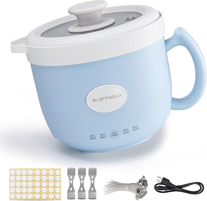OFFNOVA Wax Melter 1.2L, 35OZ Candle Making Kit with Pouring Spout Suitable for Candle DIY Hobbyist Wax Warmer, Easy to Clean, Gift for Woman Man, Blue (Candle Melting Pot Kit)
