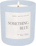 Sweet Water Decor Something Blue Candle, Non-Toxic Soy Wax with Lemon, Cedarwood, Cinnamon, Vetiver, Amber & Musk, 15 oz Jar, 70 Hours Burn Time - Bridal Shower Decoration and Gift for Future Wife