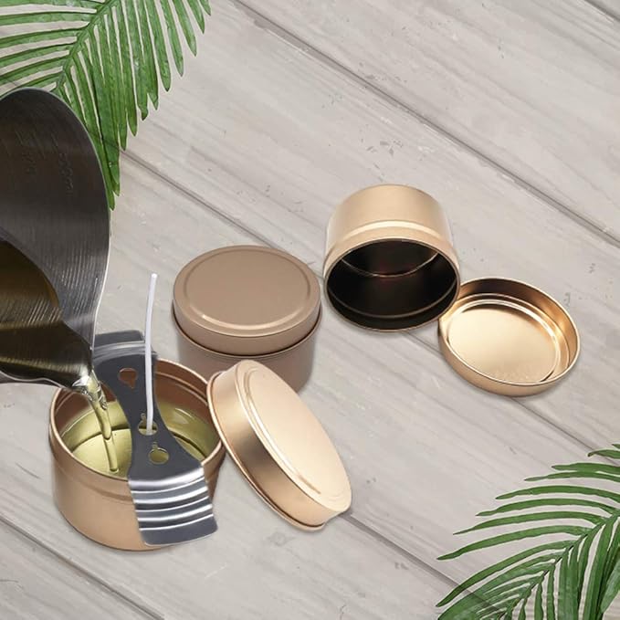 TJH 24 Pieces Candle Tin, 4 oz Holiday Candles, Candle Containers, Travel Tins, Candle Jars for Candle Making (Frosted Gold)