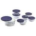 Pyrex Simply Store 14-Piece Round Glass Food Storage Set, Blue Made in the USA