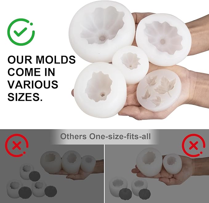 MGLIFEUL 6 pcs Upgrade Large Halloween Pumpkin Maple Leaf Candle Silicone Candle Mold with Wax Core, Halloween Fall Pumpkin Candle Resin Soap Molds Silicone Suitable for Businesses or households
