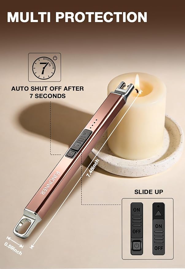 RAYONNER Electric Candle Lighter Rechargeable USB-C Plasma Arc Lighter with Hanging Hook Windproof Flameless Igniter for Camping Grill Home Decor Gifts (2 Pack - Black&Rosegold)