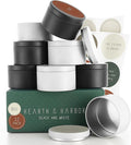 Hearth & Harbor Tin Candle Jars for Making Candles - DIY Candle Containers with Lids - Metal Candle Jars - Bulk Tins Storage for Candle - (12 Pieces) - (8 Ounces) - Solid Black and White