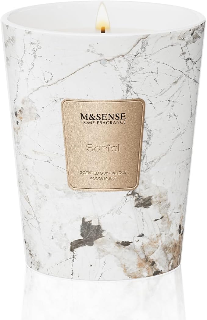 M&SENSE Santal Scented Soy Candle, 3 Wick Highly Scented 14.1 Oz 80H, Aromatherapy Christmas Gift for Women and Men