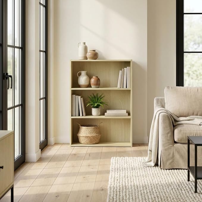 Furnifact Steam Beech Bookcase with Single Wood Piece, Durable Wooden Construction, Stylish Design for Home and Office Storage