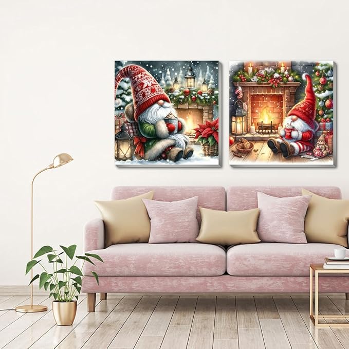 NEGEKFKX 2 Pack Gnome Paint by Numbers Kit for Adults Beginner with Framed,Christmas Easy Adult Paint by Number Kits on Canvas DIY Painting for Beginners Art by Numbers for Home Wall Decor 10x10 Inch