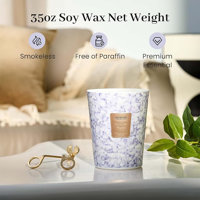 M&SENSE Extra Large Candle 35oz 150H LavenderCitrus Scented Candle, 3 Wick Highly Scented Jar Candle, XL Candles Gift for Stress Relief, Meditation, Yoga