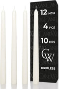 CANDWAX Ivory Taper Candles 12 inch Dripless - Set of 4 Tapered Candles - Smokeless and Unscented Candlesticks Long Burning