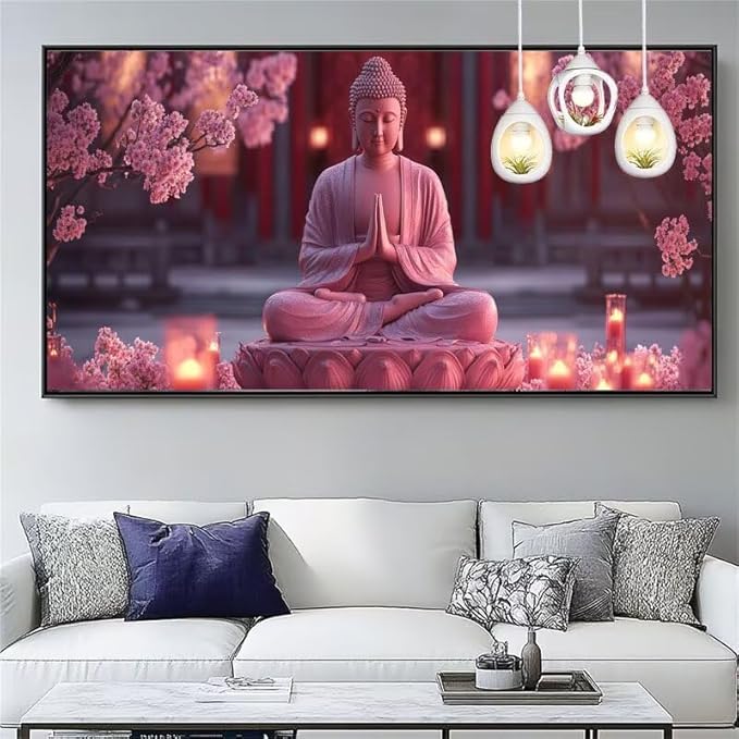 Buddha Paint by Numbers Kits for Adults Beginners,Colorful Canvas Paint by Numbers for Adults Candle,DIY Hobbies for Women Watercolor Oil Drawing Paintwork with Paint/Brushes,Gifts 12x24in XYY-293