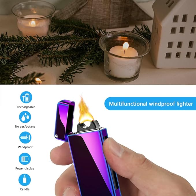 Electric Lighter USB Rechargeable Lighter Flameless Lighters Windproof Plasma Lighters Butane Free with High Capacity Battery for Fireworks, Candles, Outdoor Camping Activities(Color)