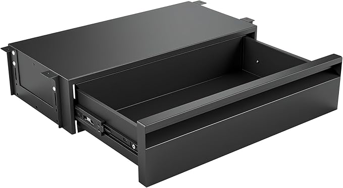 POPMOON Under Desk Drawer For Desk 16.6in,Adjustable Height, Pull out Storage Organizer with Slide Extension Mounted Under Flat Wooden Table or Workbench, Carbon Steel Hidden Desk Drawer