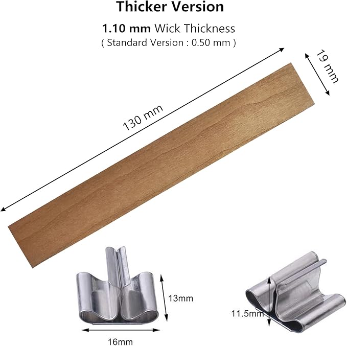 Extra Thick Wood Wicks for Candles Making 0.75 x 5.12 inch Crackling Wooden Candle Wick 100 PCS Natural Wooden Wicks for Candlemaking Wide Candle Wicks with Candle Wick Holders Metal Base