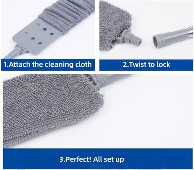 Retractable Gap Dust Cleaner with 30-100 Feet Extendable Long Handle and 2 Microfiber Dusting Cloths, Cleaning Duster for Under Appliance Refrigerator Furniture Sofa Bed (Gray)