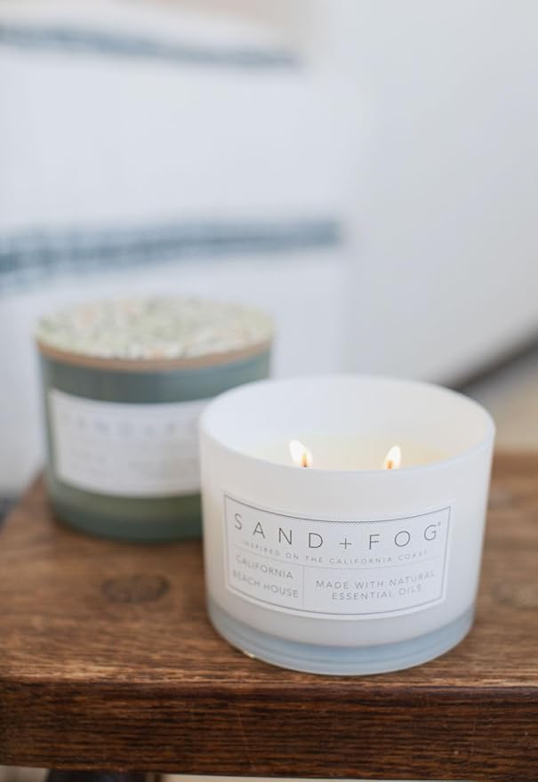 Sand + Fog Scented Candle - California Beach House – Additional Scents and Sizes – 100% Cotton Lead-Free Wick - Luxury Air Freshening Jar Candles - Perfect Home Decor – 12oz