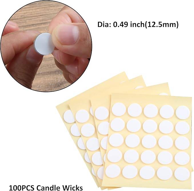 MILIVIXAY 3.5" Candle Wick Bundle: 100PCS Candle Wicks, 100PCS Candle Wick Stickers and 6PCS Wooden Candle Wick Holders - Wicks Coated with Paraffin Wax, Cotton Wicks Kits for Candle Making.