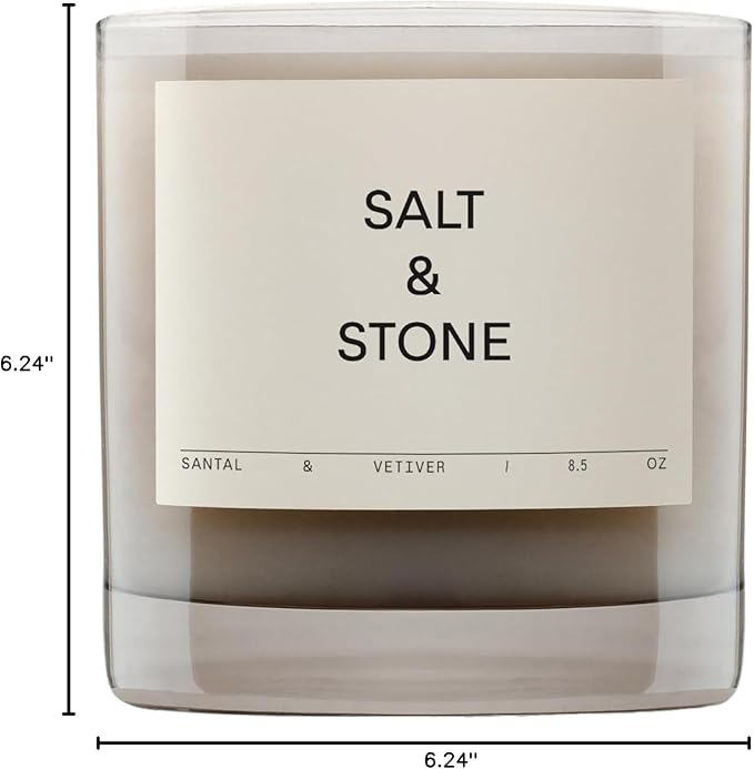 Salt & Stone Scented Candle for Women & Men | Coconut & Soy Blend Wax | Hand-Poured, Aromatic & Fragrant | 100% Cotton Wick | Long-Lasting 50 Hour Burn Time | Santal & Vetiver 8.5 oz