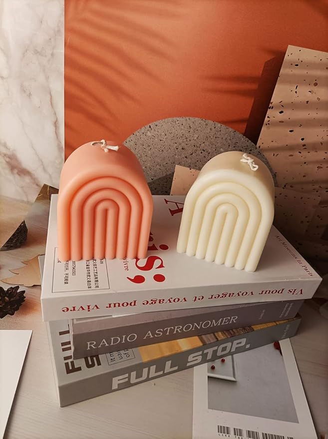 Geometric Rainbow Candle Mold, U-Shaped Arch Scented Mold, Bridge Aromath Wax Mould for Candle Soap Wax Cake Mousse Ice Cream Making (4 Ring Short, Single-Sided)