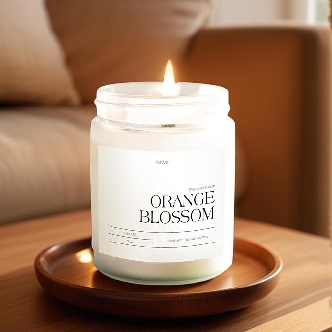 Orange Blossom Candles for Home Scented, Natural Soy Wax Aromatherapy Non Toxic Candle for Stress Relief, Long Burning & Lasting Candle Gifts for Halloween, Birthday, Christmas, Thanksgiving