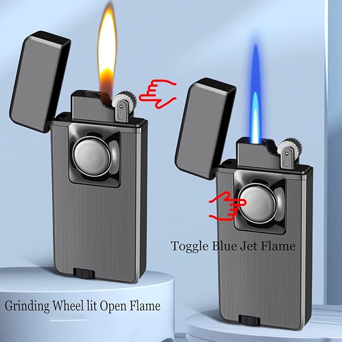 Jet Torch Lighter, Creative Dual Flame Lighter with 6pcs Flint Stone, Windproof Butane Gas Lighter, Cool Adjustable Soft Flame and Jet Flame 2 in1,Refillable Butane Lighter for Outdoor Indoor-Rainbow
