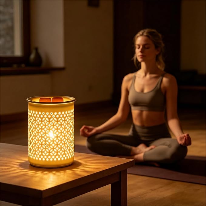 Dicimi Ceramic Wax Melt Warmer with Timer, Candle Warmer Lamp with Hollow Coin Design, Electric Wax Warmer for Home Office, Auto Shut-Off 2/4/8H, Cozy Night Light, Great Gift for Women