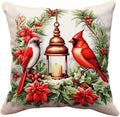 Latch Hook Kits Square Pillowcase Kits Cardinal Birds & Candle Light Latch Hook Cushion Rug Throw Pillow Mat Embroidery Craft Kits for Beginner with Printed Pattern Canvas Home Decor 43x43cm