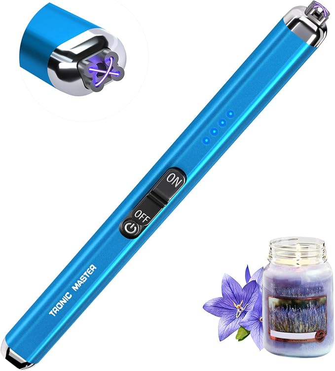 Electric Candle Lighter Valentine's Day Gifts for Women Mom Men Dual Arc USB Rechargeable Windproof Lighter for Candle BBQ Birthday Camping Gift Idals (Sapphire Blue)