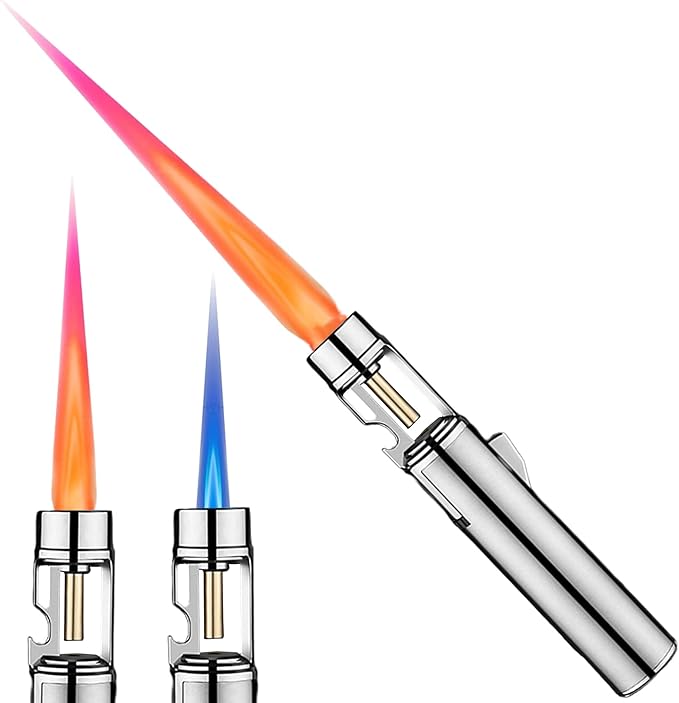 Torch Lighter, Butane Refillable Multifunction Straight Flame Bright Lighter Windproof Adjustable Color with Safety Lock Jet Lightsaber Flame for Outdoor, Campfires, BBQ, Candles, Camping