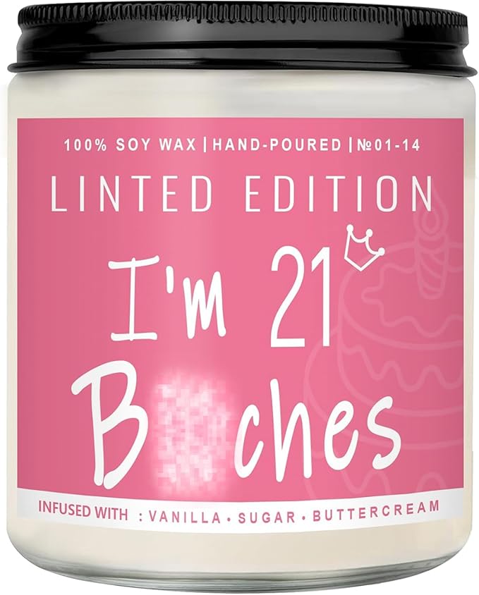 21th Birthday Gifts for Women, Perfect Birthday Present, Funny Presents for Mom, Friends, Wife, Sister, 7oz Vanilla Cream-Scented Candle