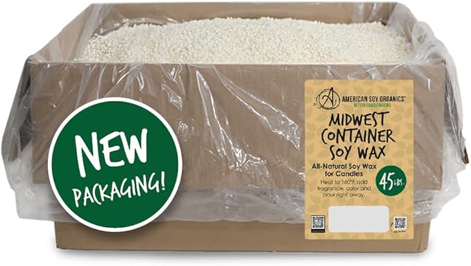 American Soy Organics 100% Midwest Soy Wax Beads for Candle Making - Natural Candle Making Supplies - Paraffin-Free, Beeswax-Free Candle Wax for Container Candles, Tealights and Wax Melts, 45 lbs
