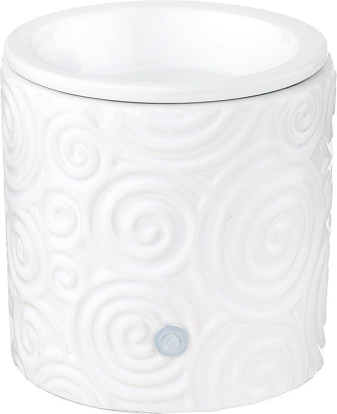 White Swirl Ceramic Candle Warmer Electric with Safety Timer | Automatic Plug in Fragrance Warmer for Scented Wax Melts, Cubes, Tarts | Air Freshener Set for Home Décor, Office, and Gifts
