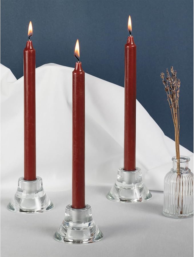 CANDWAX Bordeaux Taper Candles Pack of 12 - Slow Burning Dripless Unscented Straight Candles 12 inch - Ideal for Dinner Table - Smokeless Long Candlesticks
