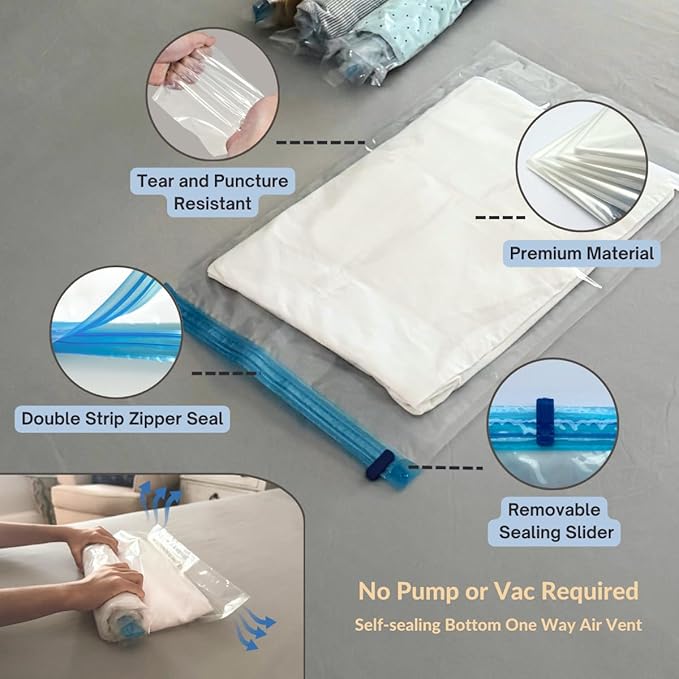 35 Pack Vacuum Storage Bags With Electric Pump, Compression Space Saver for Comforter, Bedding, Blanket Storage, Vacuum Seal Bags for Clothing, Luggage and Closet Organizer