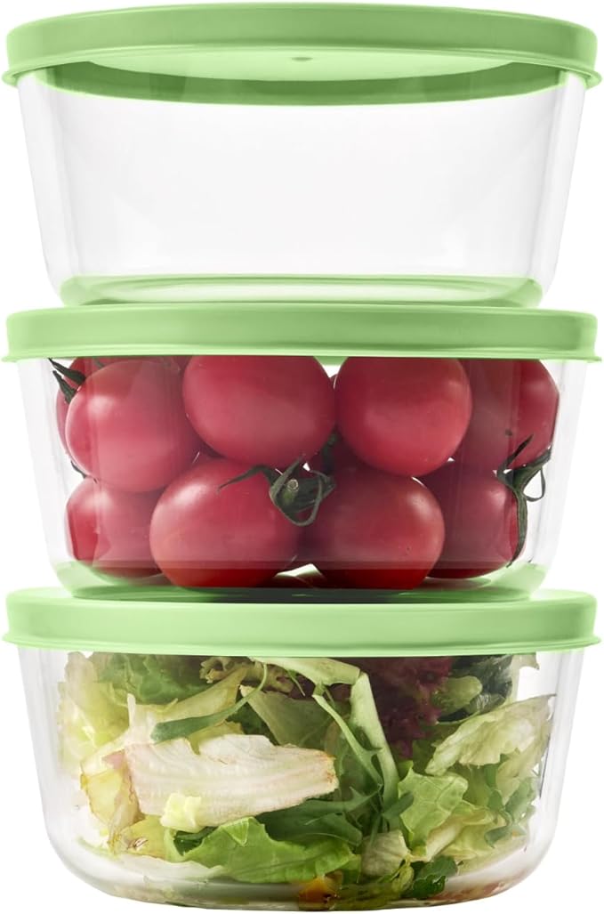 DURA LIVING Borosilicate Glass Food Containers - 6 Piece Set (2 cup) - Premium Storage Solution Microwave & Dishwasher Safe, BPA-Free Lids, White