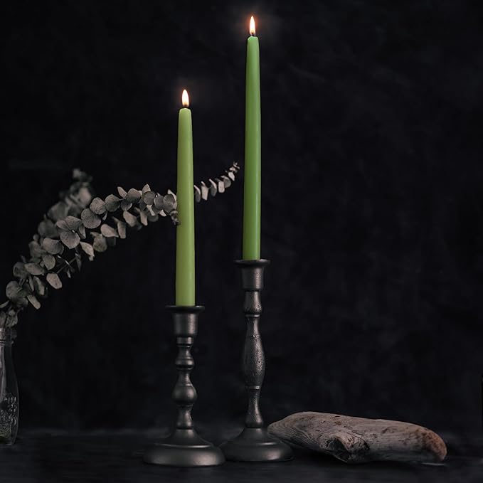 Bluecorn Beeswax Taper Candles, 100% Pure Natural Bees Wax, Pair of 12 Inch Sage Green Tapered Candlesticks, Clean Burning & Dripless, Fragrance Free, Long Lasting, Home Decor, American Made, 1 Count
