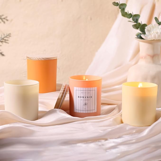REISEN 12Pcs Assorted Orange Candle Jars for Making Candles, 10oz Glass Candle Containers with Bamboo Lids and Labels, DIY Candle Making Supplies