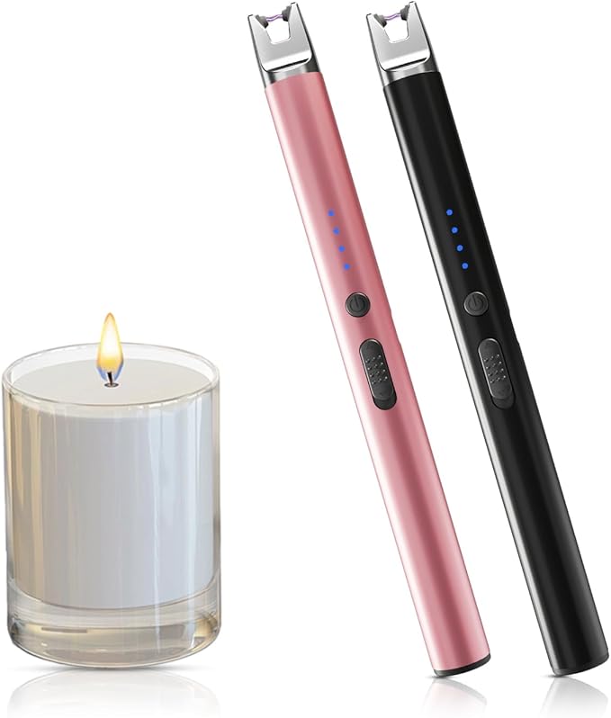 2 Pack USB Type C Electric Rechargeable Plasma Arc Candle Lighter, Long Windproof Flameless Lighter with Safety Lock for Candle, BBQ, Grill, Camping, Gas Stoves – Black, Rose Gold