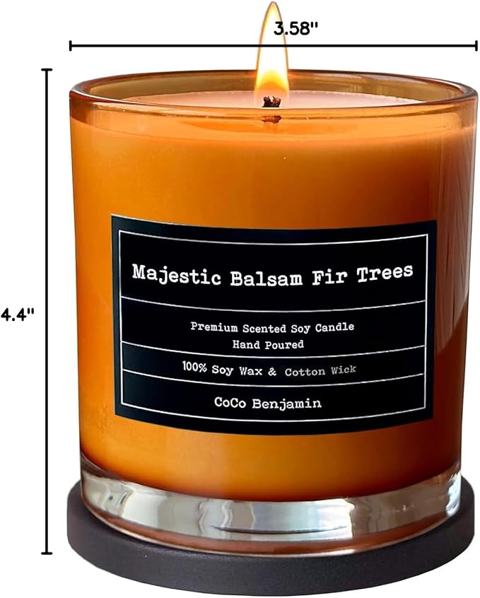 100% Natural Soy Wax Candle by CoCo Benjamin - Highly Scented & Hand-Poured Luxury Candle ((Majestic Balsam Fir Trees) - Clean Burning Cotton Wick