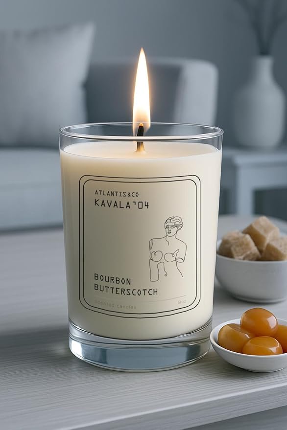 Bourbon Butterscotch Scented Candle, 8oz Soy Jar with Long-Lasting Burn, Giftable, Holidays,Birthdays