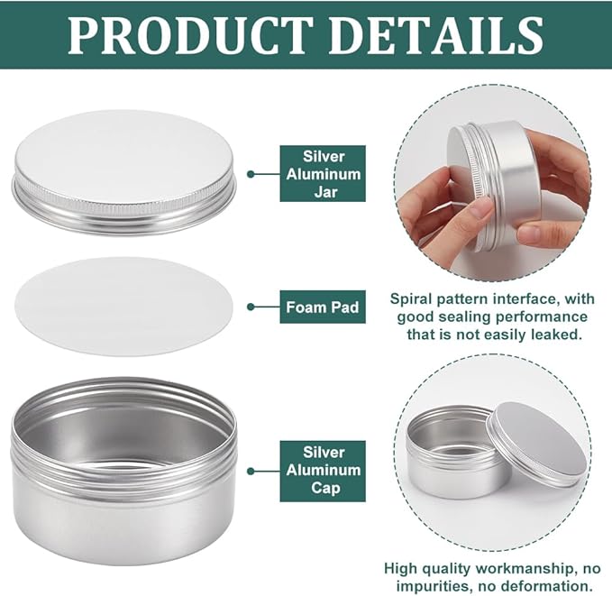 BENECREAT 6 Pack 6.8 OZ Tin Cans Screw Top Round Aluminum Cans Screw Lid Containers - Great for Store Spices, Candies, Tea or Gift Giving (Platinum)