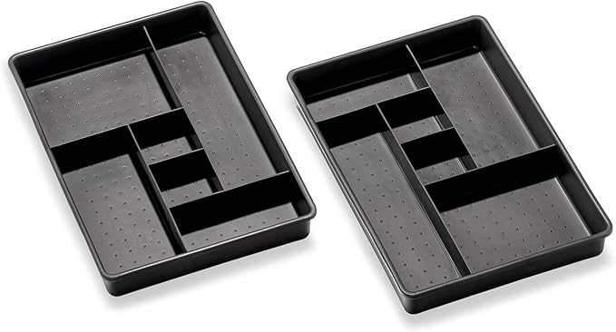 madesmart Two-Piece Drawer Organizer, 12-Compartment Drawer Storage for Utensils, Tools & Household Essentials, Durable Non-Slip Design, Carbon